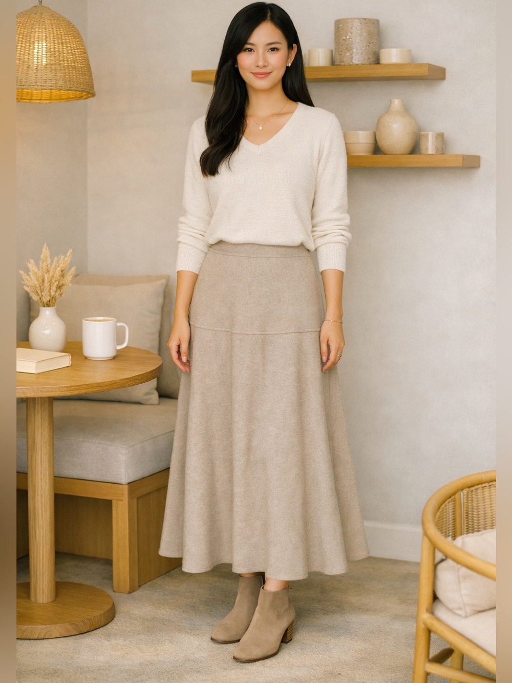 OGL Beige A-Line Maxi Skirt